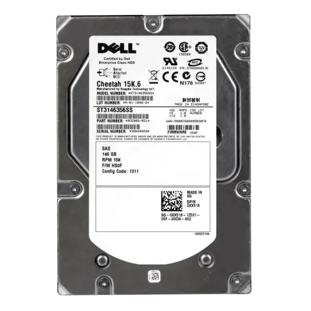 Brand New DELL 0XX518 XX518 ST3146356SS 146GB SAS 15K 3.5IN HDD FREE SHIPPING ANYWHERE