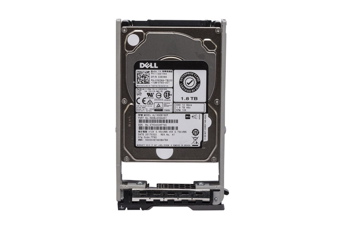 Brand New DELL 383N9 0383N9 1.8TB 10K 12G SAS 2.5'' 4Kn HDD w/Caddy I Sealed in Static Bag I Free Shipping